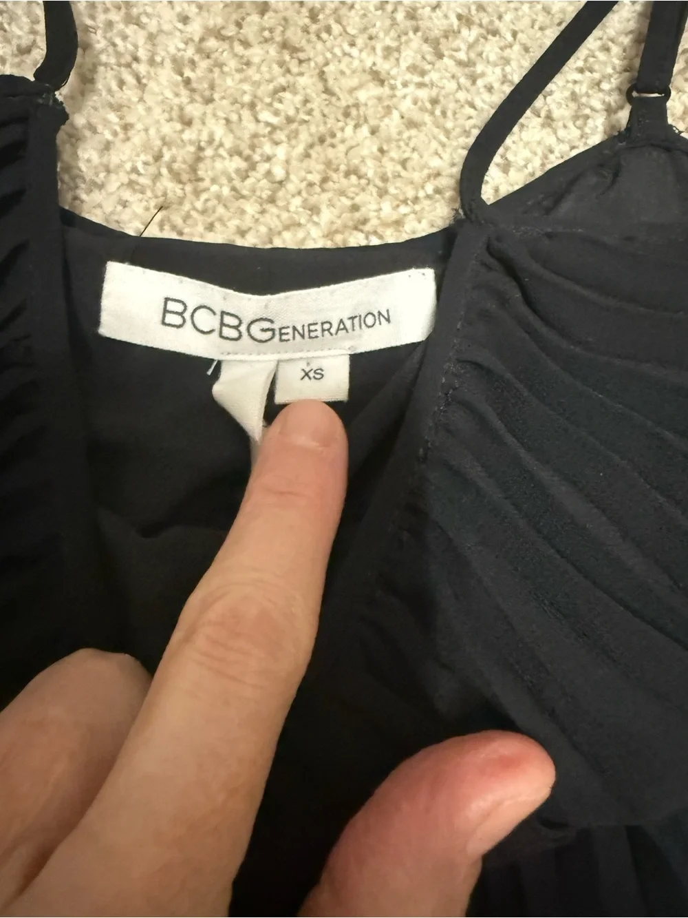BCBGeneration Black Pleated Spaghetti-Strap Mini Dress